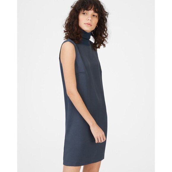 Club Monaco Navy Blue Jourdan satin Mockneck sleeveless Dress size 0 - Picture 16 of 16